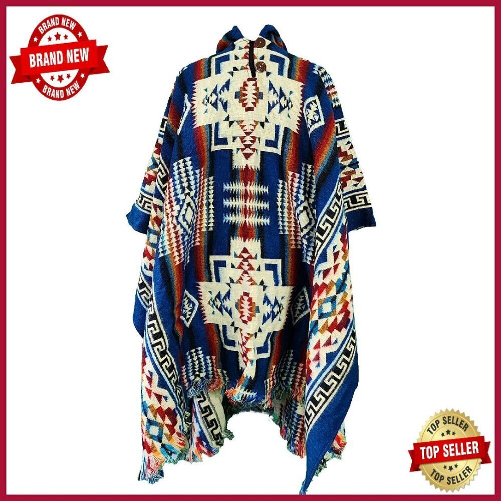 Alpaca Wool Hooded Poncho - Western Style - 50x82.5in - Machine Washable